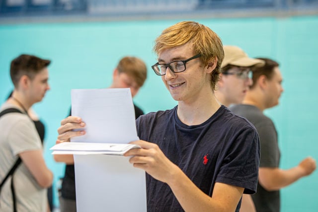 Oliver Hawkins looking at his results at UTC College in Portsmouth. Picture: Habibur Rahman