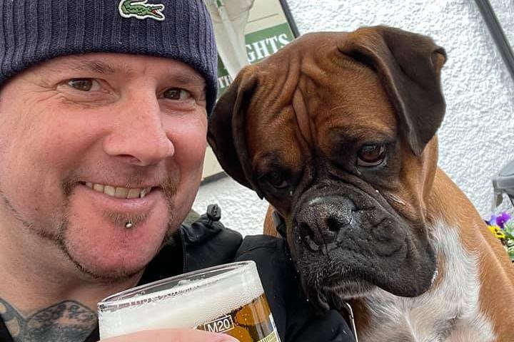 James Ellis took his pet pooch out to enjoy the beer garden at the Green Dragon in Dronfield.