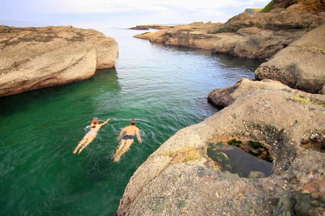 Hell's Lum at Pennan, Aberdeenshire, offers swimmers a dramatic network of caves, pools and beaches.