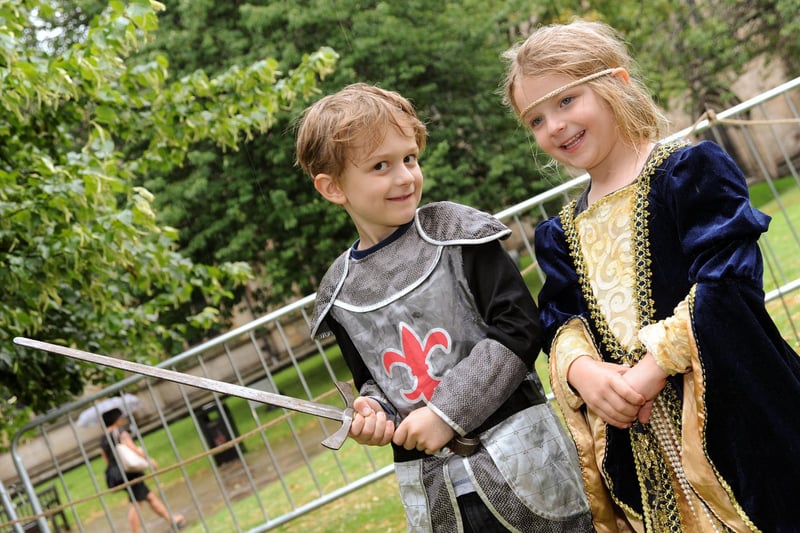 Logan Johnson, 6 and his 5 year old sister Kenzi get in to the spirit of the day with their medieval costumes.