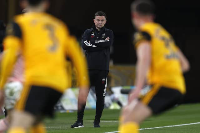 Paul Heckingbottom, temporary manager of Sheffield United, during the Premier League match at Molineux, Wolverhampton: Darren Staples/ Sportimage