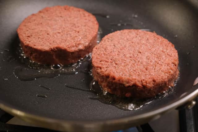 BERLIN, GERMANY - JANUARY 03: Beyond Burger plant-based patties fry in a frying pan on January 03, 2020 in Berlin, Germany. Beyond Burger is among a number of new plant-based substitutes for meat that have becoming increasingly popular not only among vegetarians and vegans. (Photo by Sean Gallup/Getty Images)