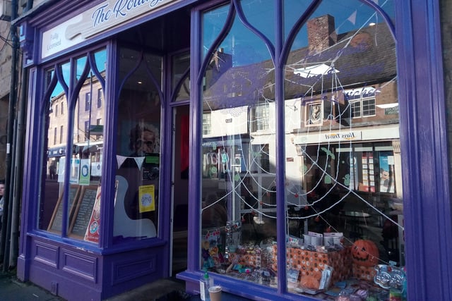A spider's web takes centre stage in the Halloween window at The Rolling Pin.