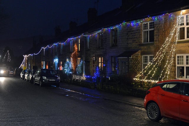 Grindleford all lit up with Christmas lights