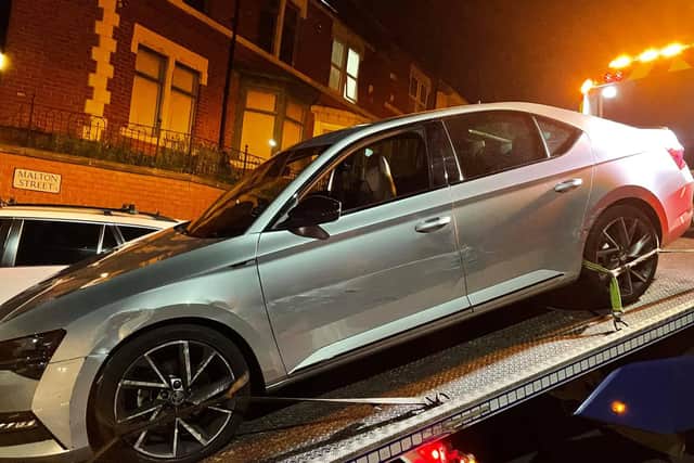 Pictured is a Skoda Superb car which was abandoned in Burngreave, Sheffield, by the occupants during a pursuit and left rolling down a hill.