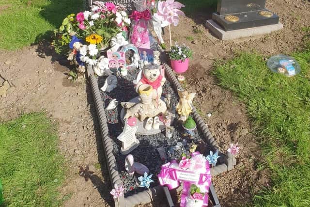 Thieves stole a teddy bear and solar lights from Kendal-Chanel's grave, who was stillborn, yesterday (Thursday, November 5).