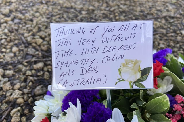 A message on a floral tribute sent from Australia.