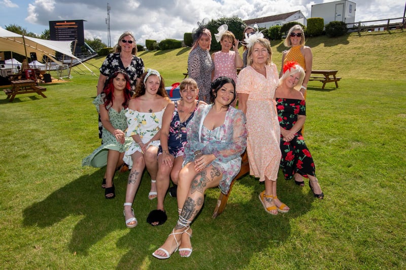 Ladies Day at Qatar Goodwood Festival, Goodwood on 29th July 2021
Pictured:  Friends from Southampton enjoying a day out at Goodwood.
Picture: Habibur Rahman