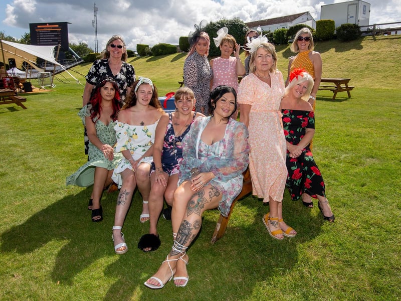 Ladies Day at Qatar Goodwood Festival, Goodwood on 29th July 2021
Pictured:  Friends from Southampton enjoying a day out at Goodwood.
Picture: Habibur Rahman