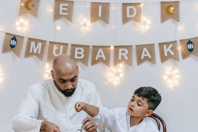The word "Eid" itself means "feast" or "festival" and Eid al-Fitr marks the end of Ramadan, the holy month of fasting for Muslims.