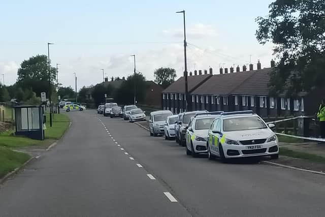 A murder probe has been launched following an incident in Fox Hill Road, Fox Hill, Sheffield, last night. A house is taped off and the road is sealed off this morning.