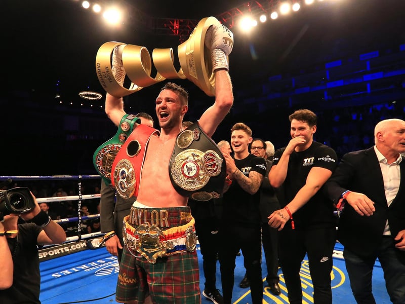 At London's O2 Arena, Josh Taylor scooped some of boxing's biggest prizes. His defeat of Regis Prograis after 12 energy-sapping rounds saw him add the WBA title to the IBF belt he won in Glasgow in May. The Prestonpans fighter also received the prestigious Ring Magazine belt and the Muhammad Ali Trophy as the winner of the World Boxing Super Series.