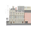 A drawing from architects Evans Vettori for the proposed conversion of Canada House in Commercial Street, Sheffield into Harmony Works children's music hub. This view shows the five-storey tower to be built in the rear courtyard behind the old build