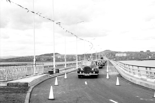 The Queen Mother' Royal car arrives at Newport after she opens the Tay Bridge in Perthshire in August 1966