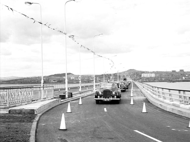 The Queen Mother' Royal car arrives at Newport after she opens the Tay Bridge in Perthshire in August 1966