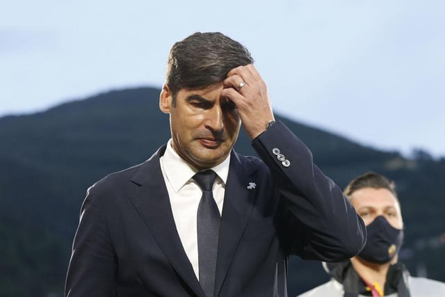 Paulo Fonseca manager of AS Roma gestures during the Serie A match between Spezia Calcio and AS Roma at Stadio Alberto Picco on May 23, 2021 in La Spezia, Italy.