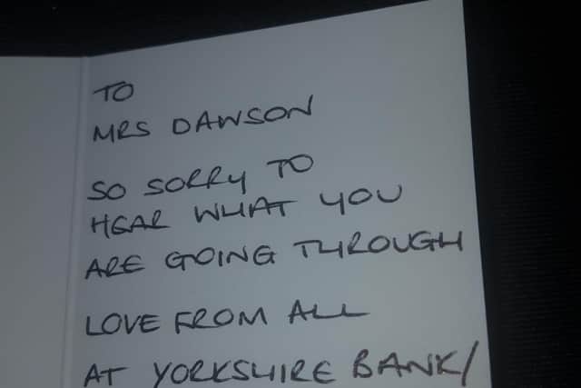 The message Sue Dawson receives from the Yorkshire Bank in Hillsborough.