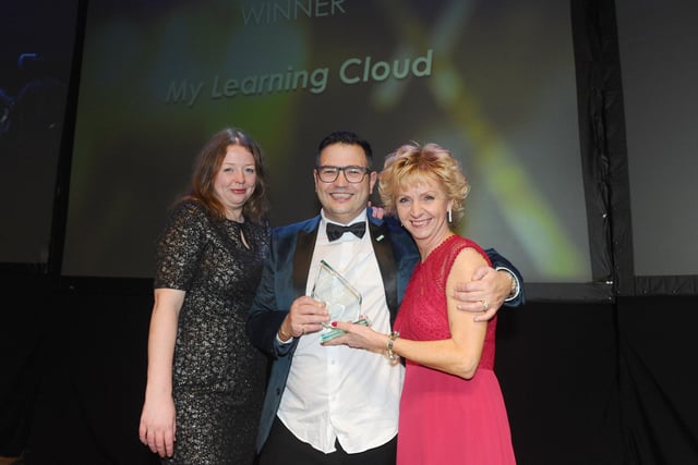 Sue Ball, right, managing director of Verisona Law with winners of the Overall Business of the Year Award, My Learning Cloud
(210220-8528)