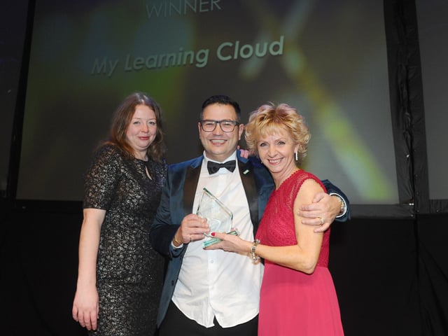 Sue Ball, right, managing director of Verisona Law with winners of the Overall Business of the Year Award, My Learning Cloud
(210220-8528)