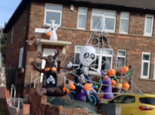 A giant skeleton and a huge cobweb are among the fine decorations at the house in Parson Cross