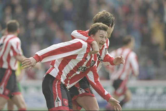 Petr Katchouro of Sheffield United celebrates one of his 23 goals for the club: Ben Radford /Allsport