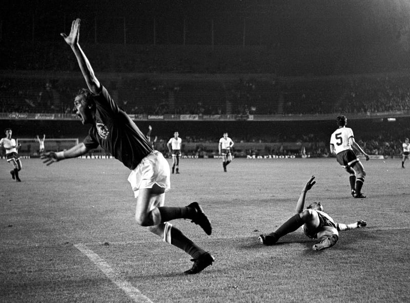 Rangers' Colin Stein celebrates after scoring the European Cup Winners Cup Final against Dynamo Moscow in Barcelona in 1972.