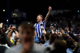 Sheffield Wednesday's Michael Smith celebrates with fans after the Sky Bet League One play-off semi-final second leg match at Hillsborough, Sheffield. (Nick Potts/PA Wire)