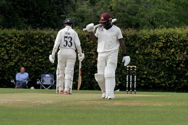 Papplewick batsman Peter Bhabra and Ray Jordan look to build a good score against Cuckney.