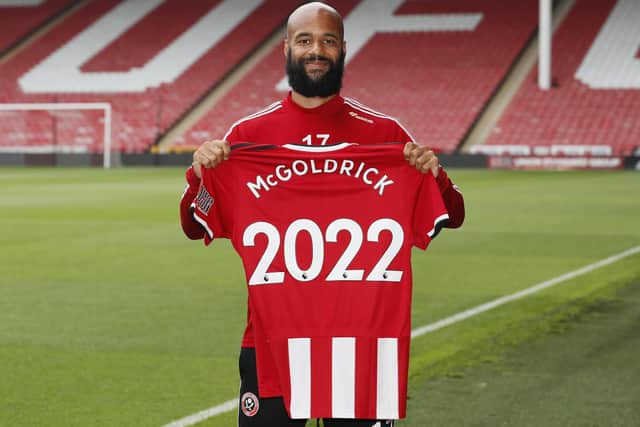 David McGoldrick of Sheffield United announces his contract extension to 2022: Simon Bellis/Sportimage