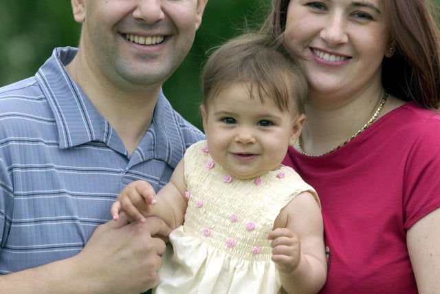 Oguz and Louise Kucukoglu and baby Nicole Irem, nine months of Scott Way, Chgapeltown pictured in 2002