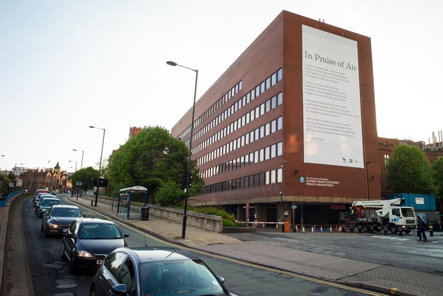 In Praise of Air, written by Simon Armitage, was printed using air-cleansing nanotechnology on a poster that was displayed on the side of the Alfred Denny Building for more than two years, starting in 2014. It was said to have absorbed over two tonnes of air pollution by the time it came down.