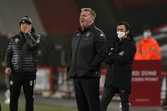 Dean Smith manager of Aston Villa during the Premier League match against Sheffield United at Bramall Lane. Andrew Yates/Sportimage