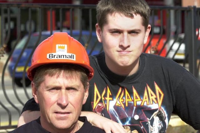 Carpenter Glyn Wilkinson with his son in 2003.