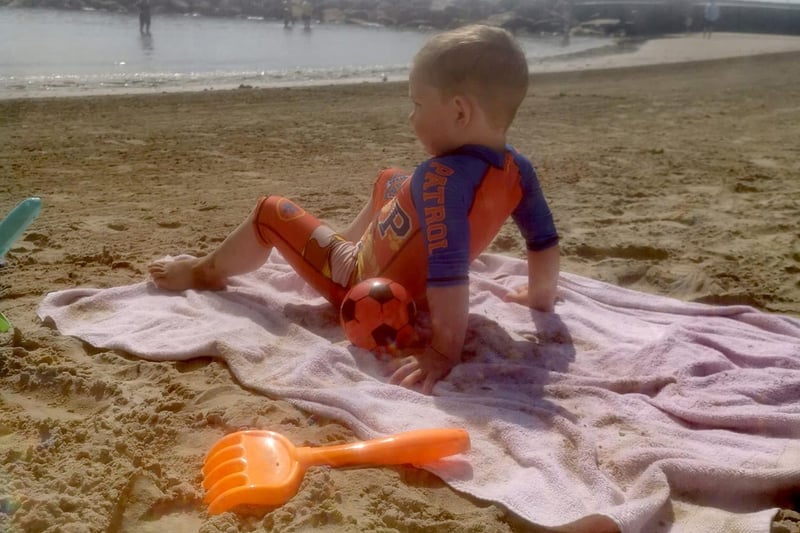 Hutton Lisa shared this picture of her son enjoying the beach at Lyme Regis.