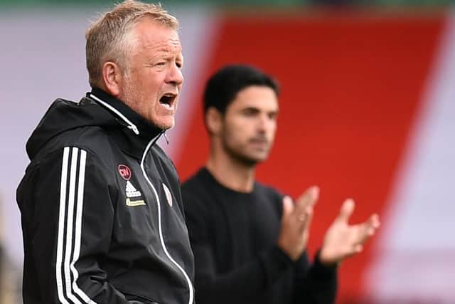 Chris Wilder will take his Sheffield United to the Emirates Stadium on Sunday to play Arsenal, managed by Mikel Arteta.  (Photo by OLI SCARFF/POOL/AFP via Getty Images)