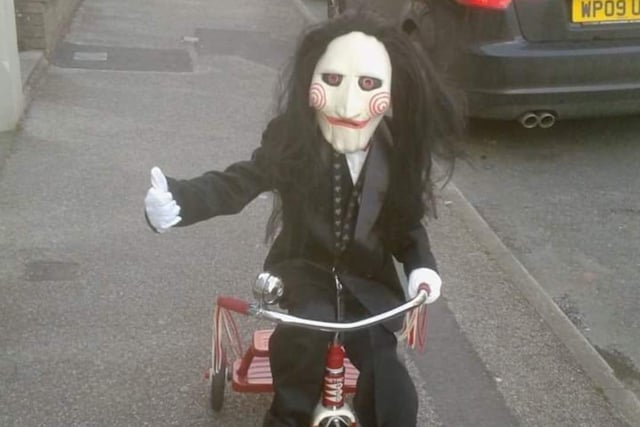Geoffrey Downing said: "My son's Halloween costume when he was around five. I think the costume speaks for itself but if not it's Jigsaw. We searched the web to find each individual piece of the costume so it was as close as we could get."
