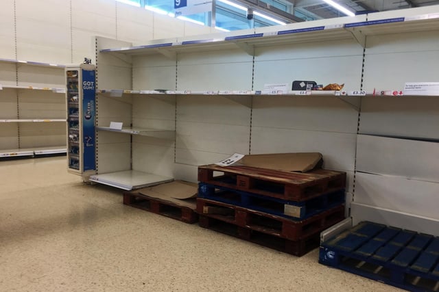 Panic buying has left supermarkets across Doncaster with empty shelves. Tesco Extra, Woodfield Plantation, Woodfield Way, Doncaster , yesterday. Picture: NDFP-17-03-20 EmptyShelves 9-NMSY
