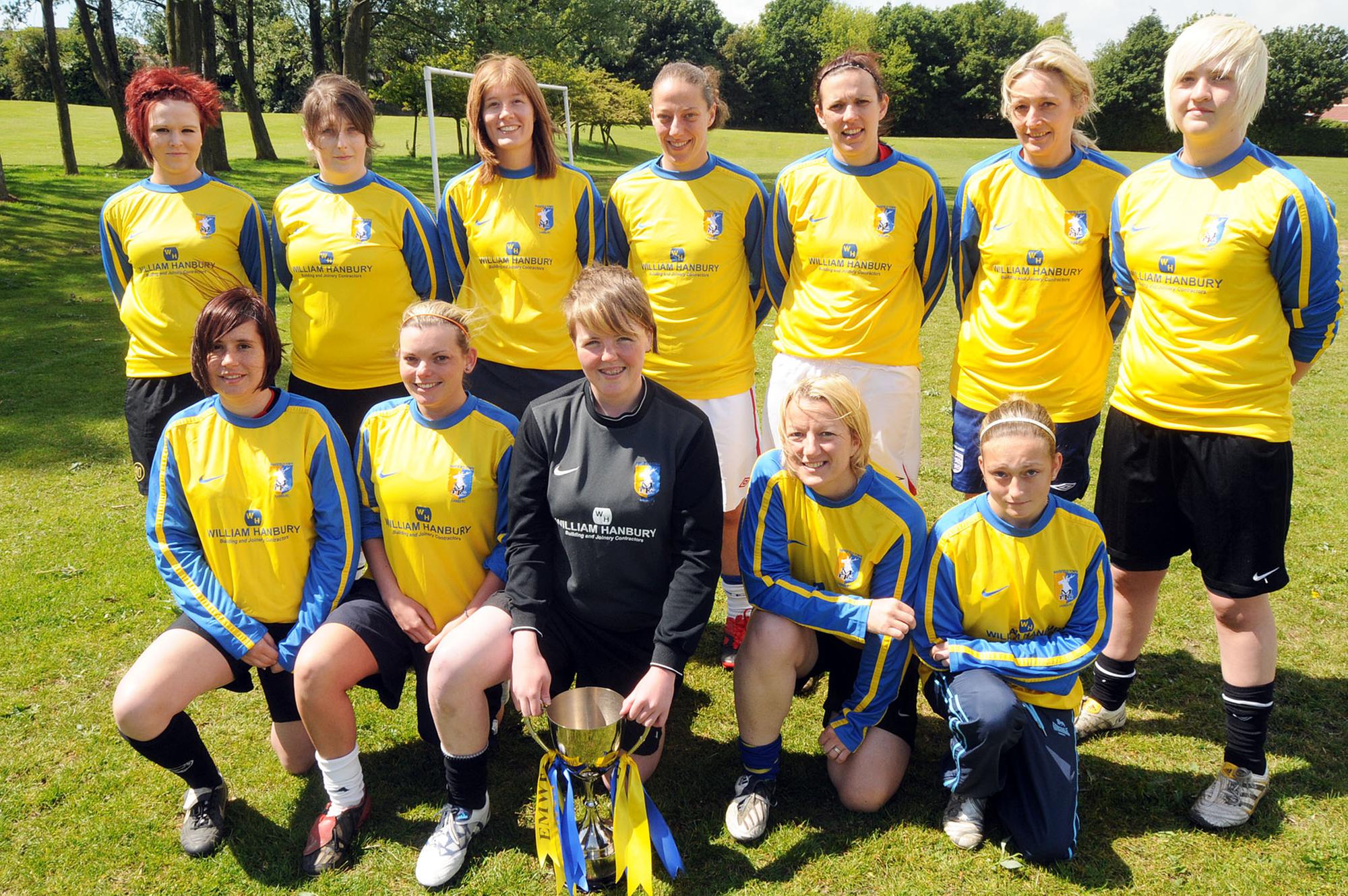 Mansfield Town Ladies Reserves - League Cup winners in the Notts Girls and Ladies League 2010-11.  
From left back row: Sarah Chambers, Claire Burrows, Fiona Lewin, Katy Siddall, Emma Potter, Sarah Butler and Lauren Beebe.
From left, front row: Amy Scutt, Lindsay Hyatt, Kenni Clarke, Sarah Monsoon and Rebecca Macis.