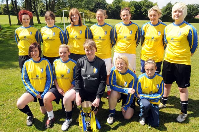 Mansfield Town Ladies Reserves - League Cup winners in the Notts Girls and Ladies League 2010-11.
From left back row: Sarah Chambers, Claire Burrows, Fiona Lewin, Katy Siddall, Emma Potter, Sarah Butler and Lauren Beebe.
From left, front row: Amy Scutt, Lindsay Hyatt, Kenni Clarke, Sarah Monsoon and Rebecca Macis.