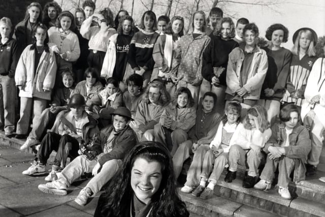 Choreographer, Paula Simpson (15) - foreground pictured with the cast of 'Charlie Smith' at Gleadless Valley School January 1991
