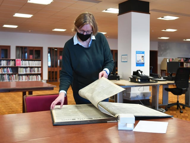 Dawn Vallance, principle librarian at work in the Mitchell.