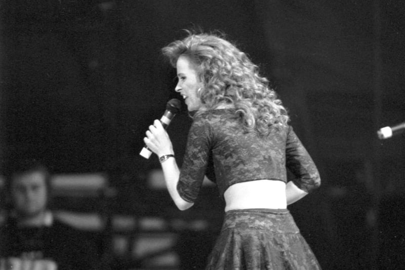 Scottish singer Sheena Easton on stage at Glasgow Green for the Glasgow's Big Day concert in June 1990.
