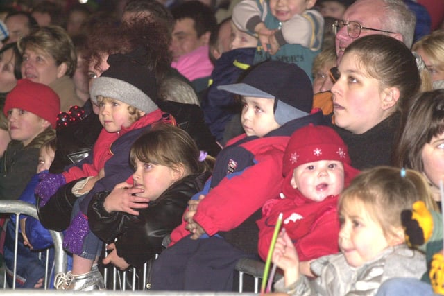 Pictured at the Sheffield Christmas Lights switch on where a large crowd are seen watching the proceedings in 2000