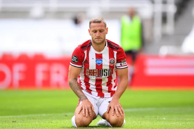 Billy Sharp of Sheffield United looks dejected during the Premier League match between Newcastle United and Sheffield United at St. James Park . (Photo by Laurence Griffiths/Getty Images)