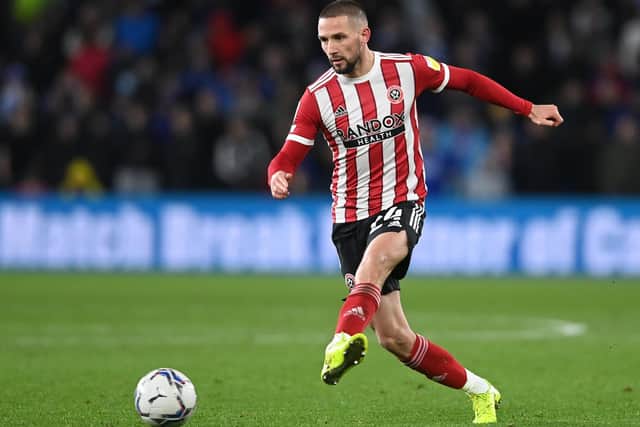 Conor Hourihane of Sheffield United during the Sky Bet Championship match at the Cardiff City Stadium: Ashley Crowden / Sportimage