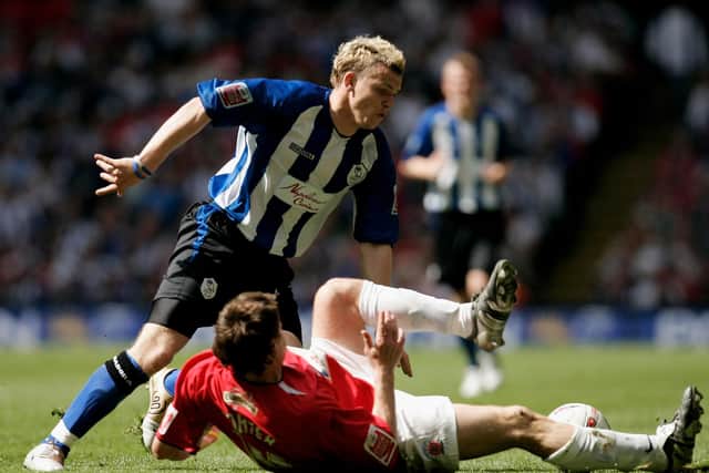 Jon-Paul Mcgovern of Sheffield Wednesday during the Coca-Cola Football League One play-off final. (Photo by Ian Walton/Getty Images)