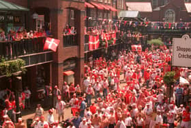 Denmark fans packing into Orchard Square when England held Euro 96 and Sheffield was a host city