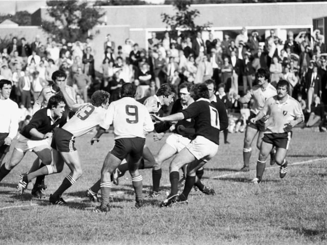 Action from the Scotland v Romania rugby match at Myreside in September 1981.