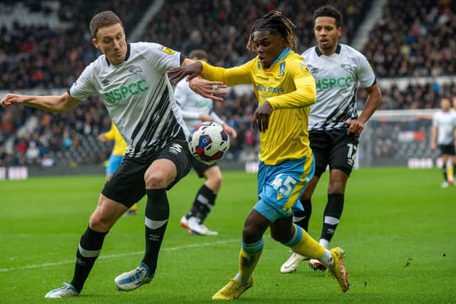 Alex Mighten wasn't the only forward to find life difficult in Sheffield Wednesday's goalless draw at Derby County. Pic: Bruce Rollinson.