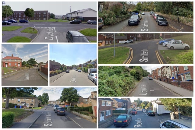 The 8 Sheffield streets pictured here were the locations where police received the highest reports of possession of weapons in March 2023